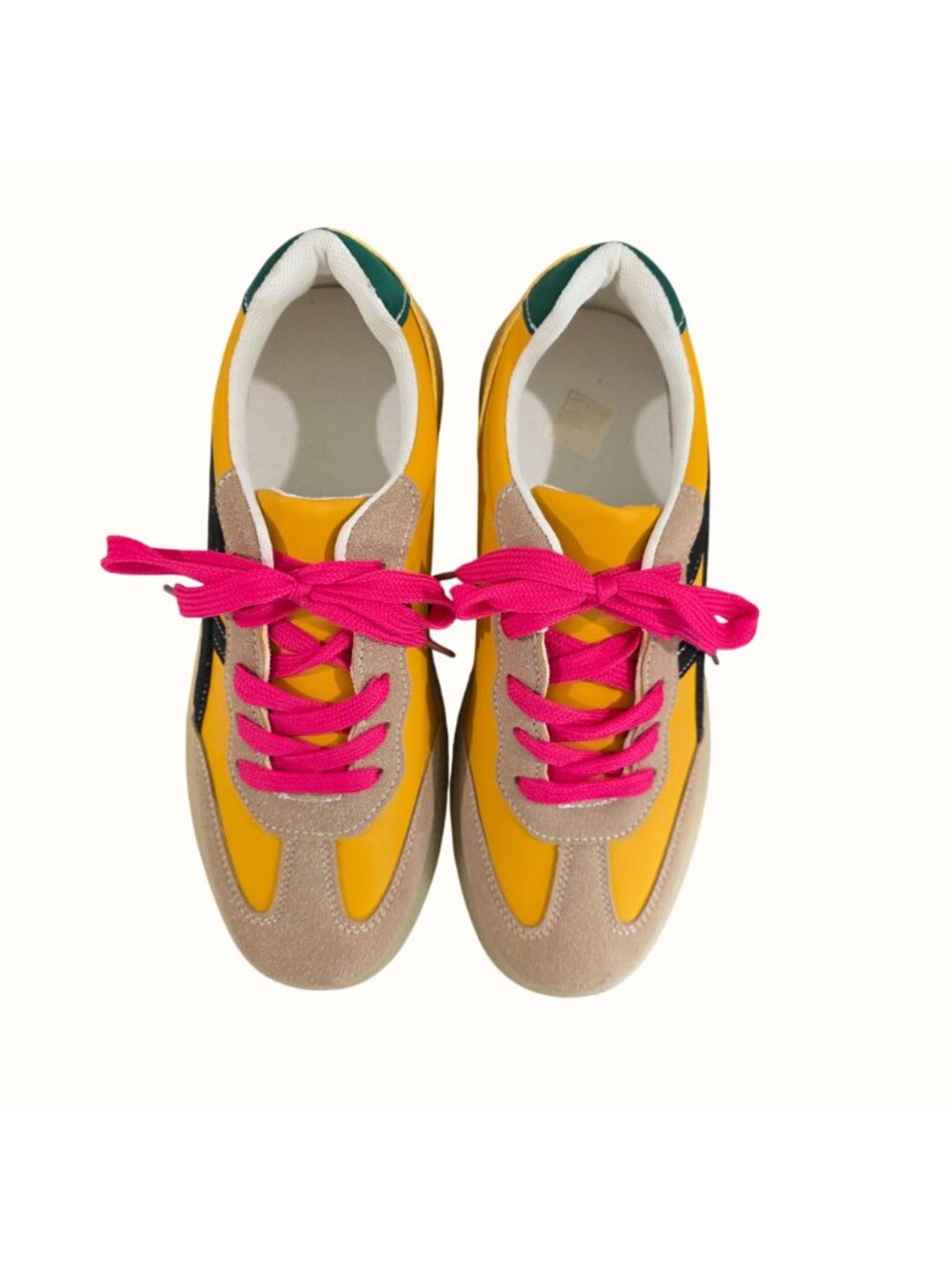 Boutique Sneakers Yellow & Tan With Pink Laces Casual Style